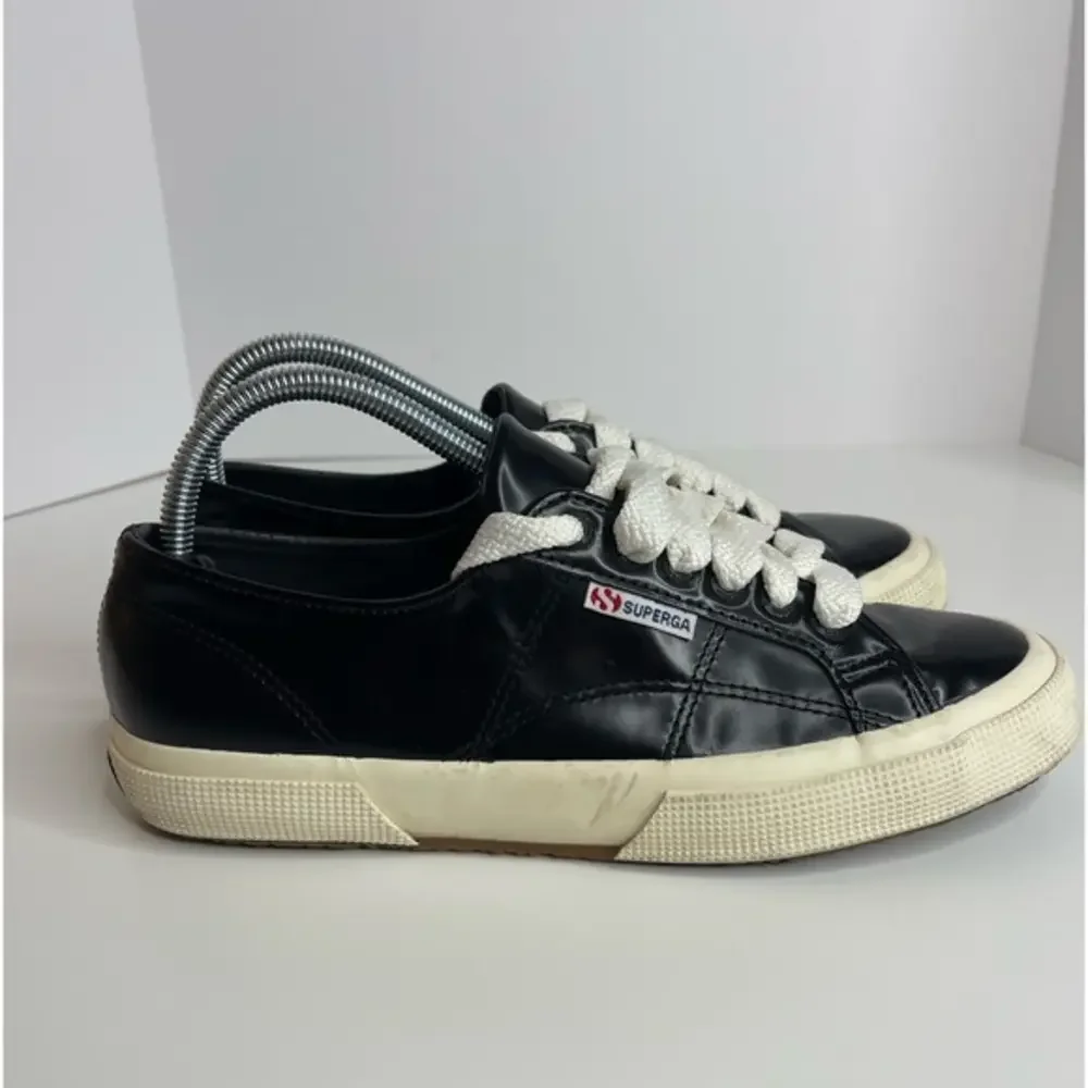Superga 2750 Sneakers Shoes Black patent‎ S009K20 Embossed Leather Women's 8.5